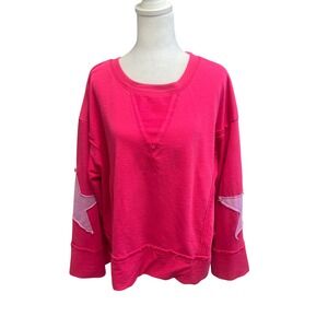 Style USA Sweatshirt Pink Star Patch Pullover Sz L Barbiecore Streetwear Boho